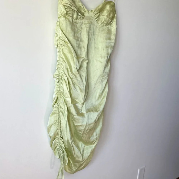 Zara Ruched Satin Effect Dress Light Green Bloggers Favourite Sz M - Picture 7 of 11